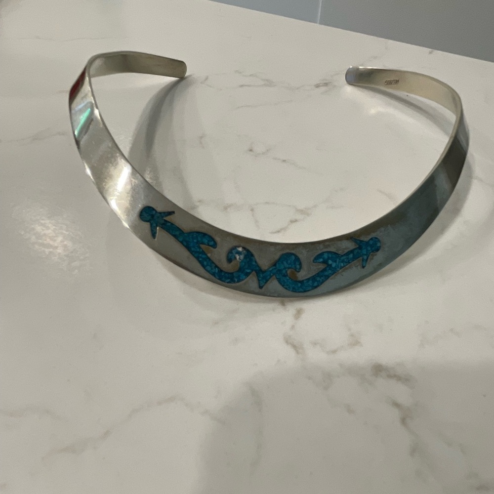 Vintage Mexico Sterling Silver 925 Turquoise collar necklace - Picture 4 of 7